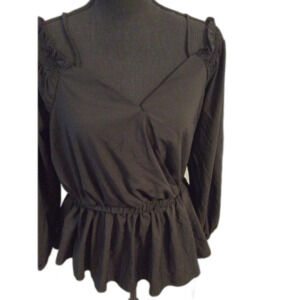 Plus size 2XL SOFT black off shoulders romantic smock neckline shirt top